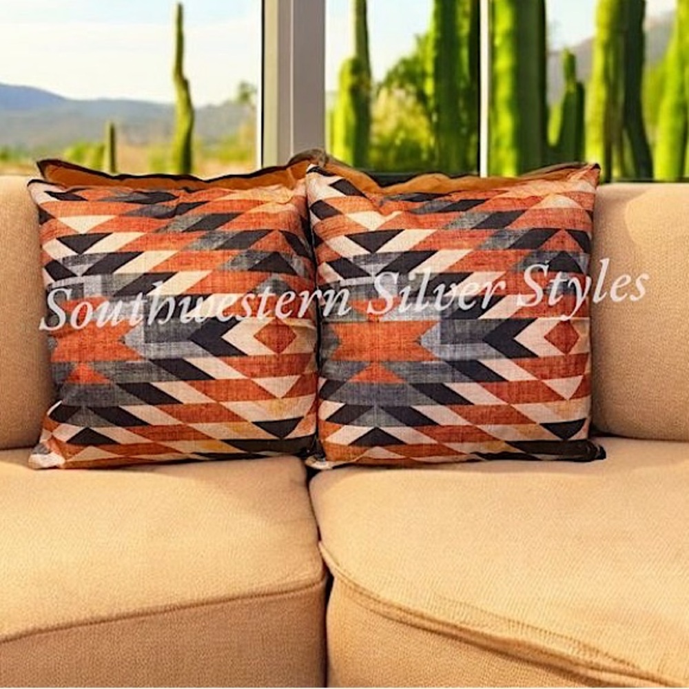 NEW (2)-Aztec Native American Style Southwestern 18x18 Linen Pillows Covers